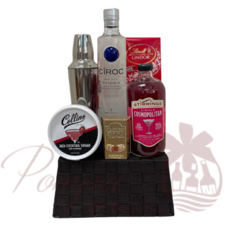 Creative Cosmo Vodka Gift Basket, Cosmopolitan gift basket, pink gift baskets, valentines day gift baskets, vodka gift basket, cosmo gift basket, cocktail gift basket, ciroc gift basket
