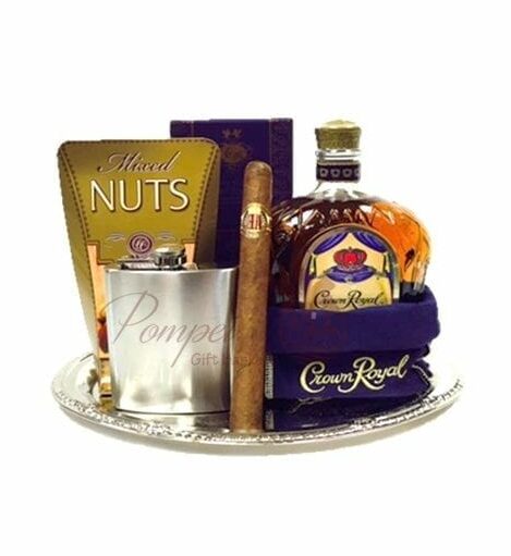 The King's Choice Whiskey Gift Basket, Crown Royal Gift Basket, Whiskey Gifts, Whiskey Baskets, Whiskey and Cigar gifts, gifts for men