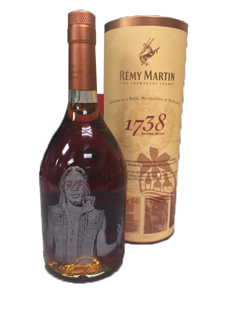 engraved remy 1738, fetty wap engraved remy, photo engraved liquor bottle, custom remy martin 1738, remy martin 1738 gifts