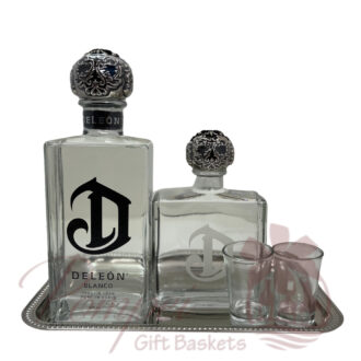 Double Trouble Tequila Gift Basket, Deleon Gift Basket, His and Hers Gift Basket, Gift baskets for couples, Couples Gift Basket, Tequila Gift Basket, Tequila Gifts, Engraved Deleon, Customized Deleon, Deleon Gift Basket, Silver Gift Basket