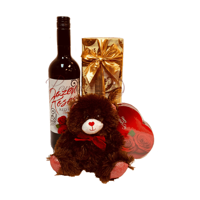 Mi Amor Red Wine Gift Basket, Dozen Roses Wine, Send Dozen Roses Wine, Order Dozen Roses Wine online, Valentines Day Gifts for Her, Unique Valentines Gifts