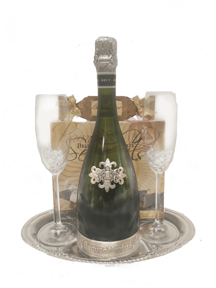 It's a Celebration Sparking Wine Gift Basket, segura viudas gift basket, sparkling wine gift basket, engraved wine gift basket, engraved segura viudas,