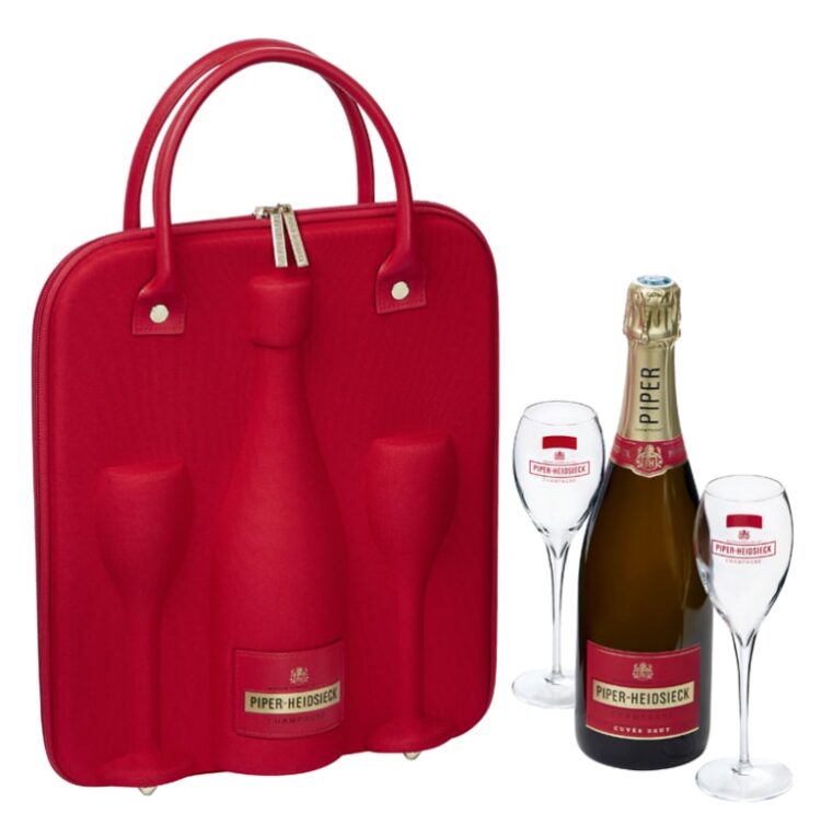 Piper-Heidsieck Brut Champagne Picnic Carrier, Champagne Gift Set, Engraved Piper Heidsieck, Piper Heidsieck Gift Set, Piper Heidsieck Gift Basket, Insulated Champagne Carrier