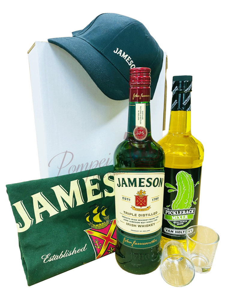 Deluxe Pickle Back Whiskey Gift Set, irish Whiskey Gift Basket, jameson gift basket, irish whiskey gift basket, st patricks day gifts, st paddys day gifts, st pattys day gifts, irish gift basket, pickle back gift basket, jameson gifts, engraved jameson, jameson Gift Set