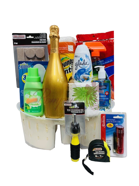 Welcome Home Sparkling Wine Gift Basket, new home gift basket, new home gift hamper, new home gifts, cleaning supply gift basket, welcome home gifts, new home owner gift, realtor closing gift