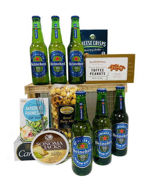 Double Zero Non-Alcoholic Beer Gift Basket, non alcoholic gift basket, no alcohol beer gift basket, heineken gift basket, beer gift basket