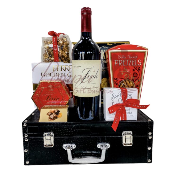 Wine baskets, multiple wines, wine gift basket, new jersey wine gift baskets, trunks, hand select wines, caberbet wines, ferrero rocher gift box, scamps toffee, Nj gift bsket, NJ gift baskets, Josh basket