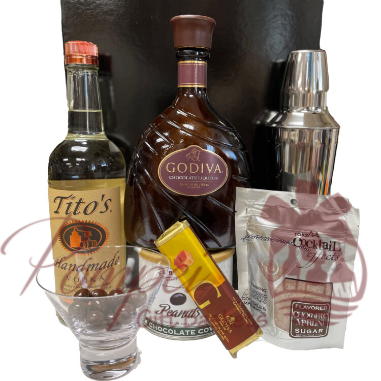 chocolate martini cocktail kit, chocolate martini, martini, gift set, gift box, cocktail kit, Godiva liquor, titos, Pompei Gift Baskets, gift baskets, local business, small business, gifts, presents