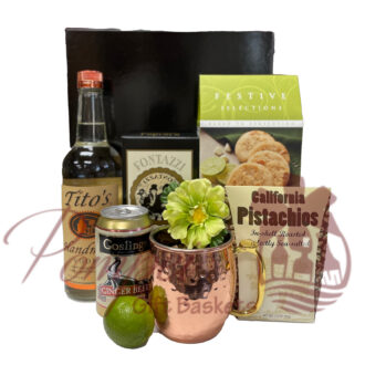Moscow mule, mule, copper mug, lime, ginger beer, small business, local, gift basket, gift set, gift kit, cocktail kit, Titos, Pompei Gift Baskets