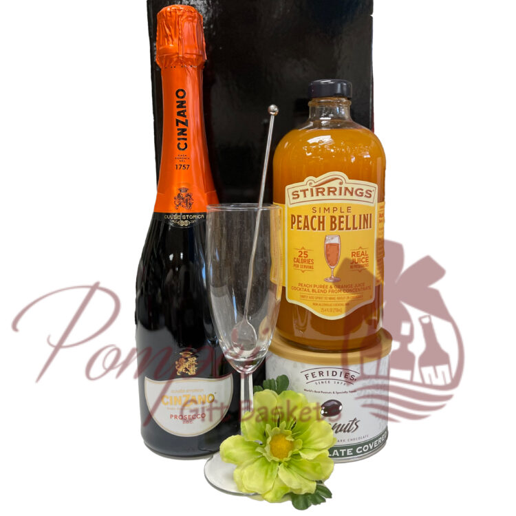 cinzano, bellini cocktail kit, bellini gift set, brunch, orange, prosseco, peach, affordable gifts, Pompei Gift Baskets, small business, local business, woman owned, celebration, retirement, birthday