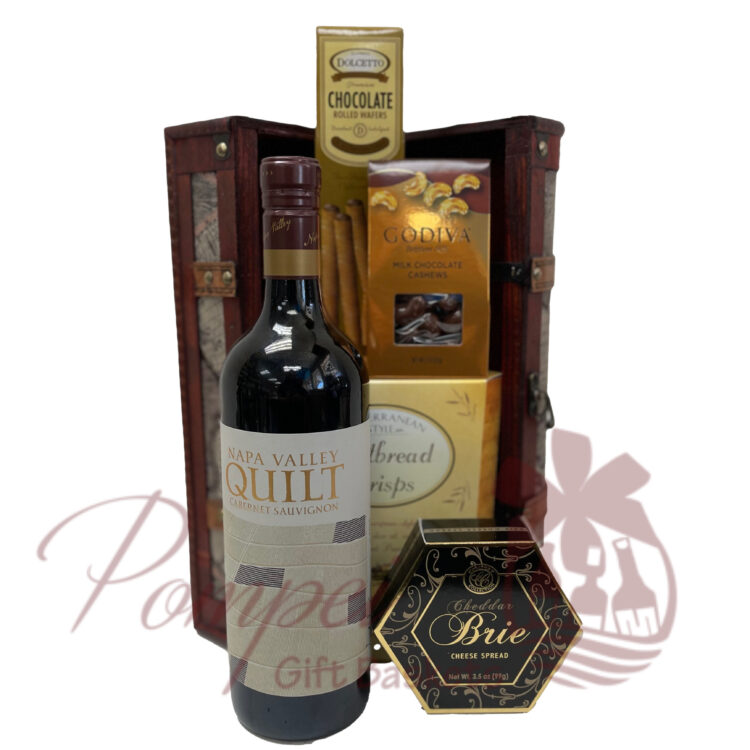 napa velley quilt, Cabernet Sauvignon, Napa valley quilt gift basket, wine gift basket, New Jersey, small business, Godiva, cheese, women owned business