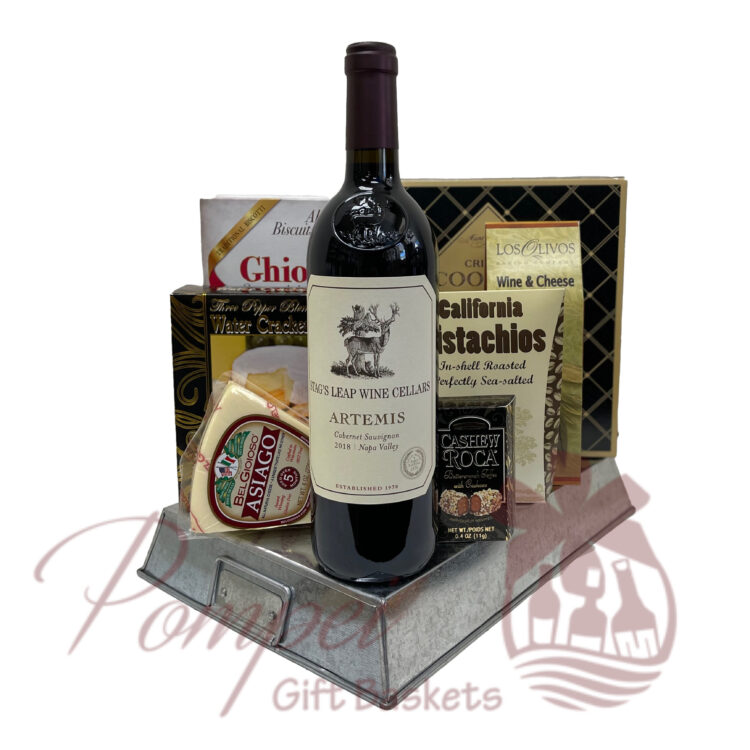 stag's leap wine cellars, Artemis, greek goddess, wine gift basket, pompei gift baskets, Artemis the greek goddess wine gift basket, stag's leap gift basket, stag's leap wine gift basket, crackers, cheese, small business, the best gifts, kitting, corporate gifts