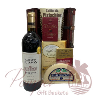 chateau du buisson, bordeaux, bordeaux wine, wine gift basket, bordeaux wine gift basket, retirement gift, birthday gift, pompei gift baskets, gift baskets