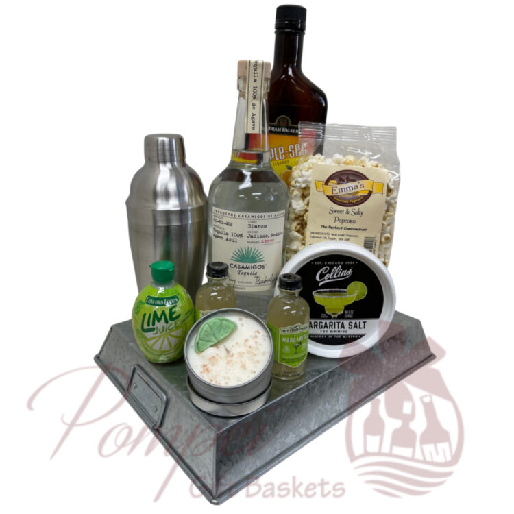 margarita essentials, margarita essentials gift basket, casamigos, tequila, gifts for her, gifts for him, birthday gifts, gift baskets, pompei gift baskets, twoscentsbybri