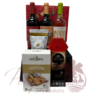 silk and spice wine gift basket, red wine gift basket, white wine gift basket, wine, Pompei gift baskets, small business, silk and spice
