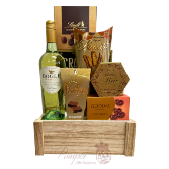 first dinner party. wine, gift basket