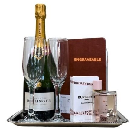 Engravable Burberry Perfume & Champagne Gift Basket