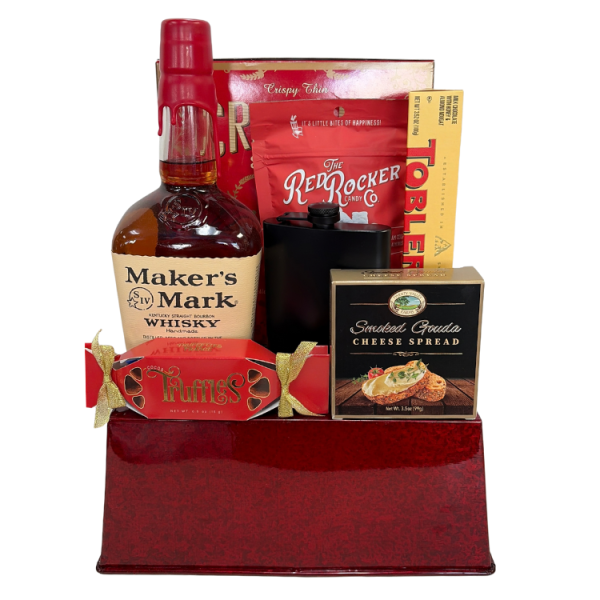Bourbon in Red Valentine Gift Basket