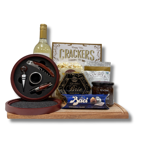 Assorted White Wine And Tools Gift Basket